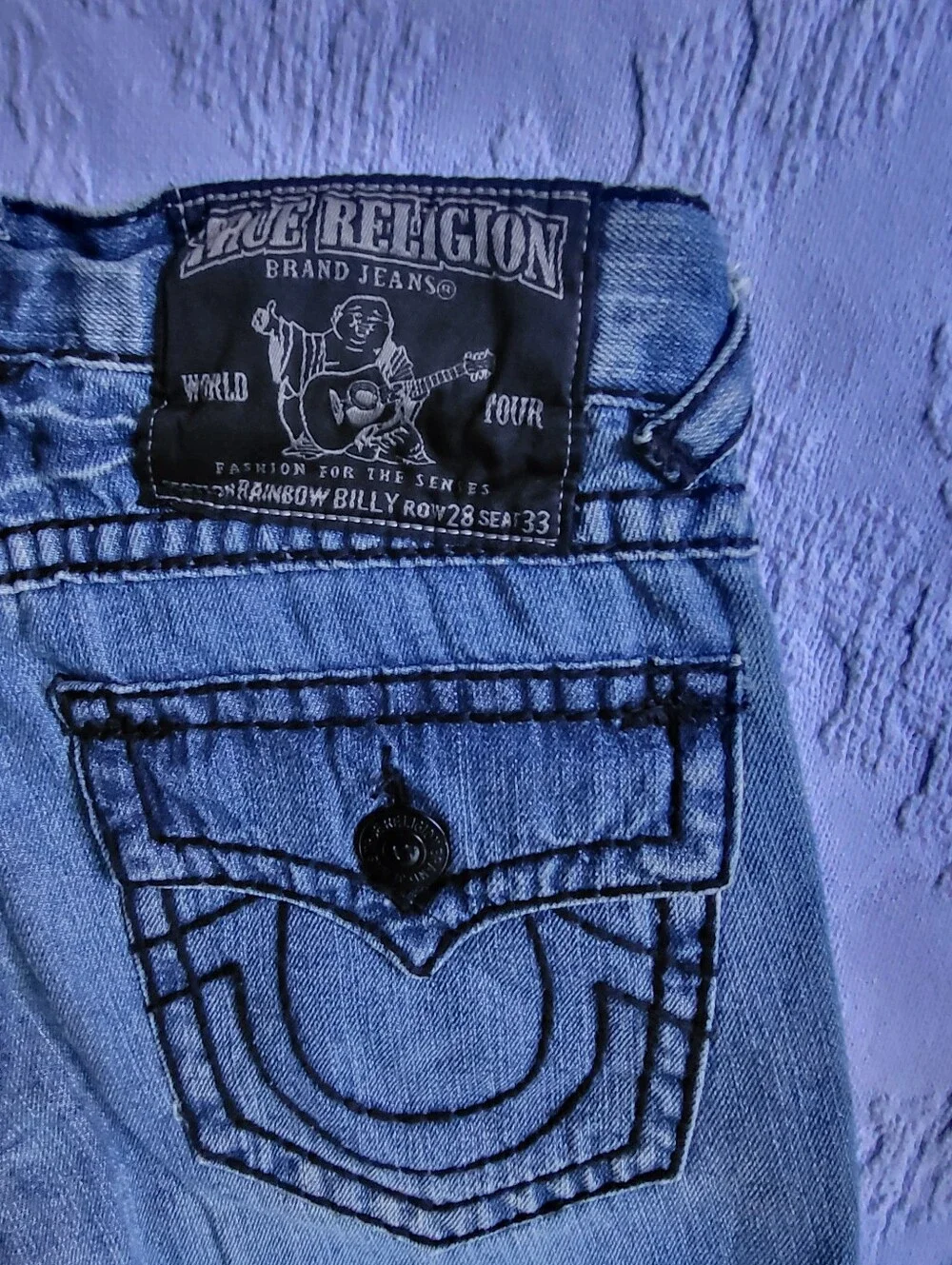 True Religion Rainbow Billy Jeans 28 Made in USA Light Wash Y2K NWOT